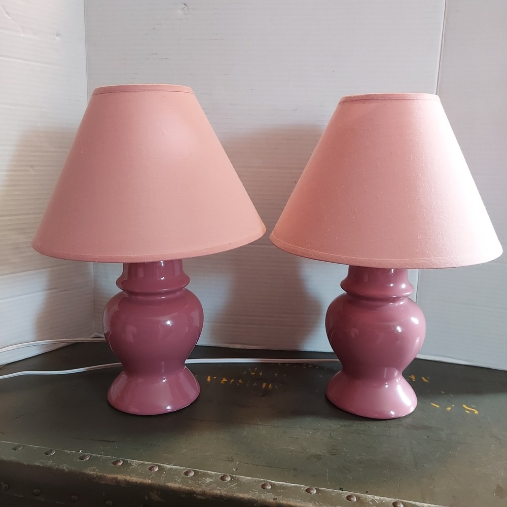 Vintage Mauve Ceramic Table Lamps Set of 2 Pink Ginger Jar Style Model 4071